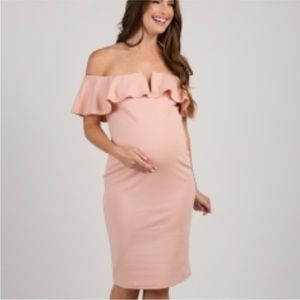 Pinkblush Light Pink Fitted Ruffled Shoulder Maternity Dress